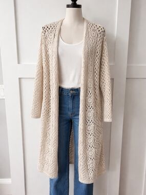 Love Stitch Open-Knit Boho Style Cardigan - Cream